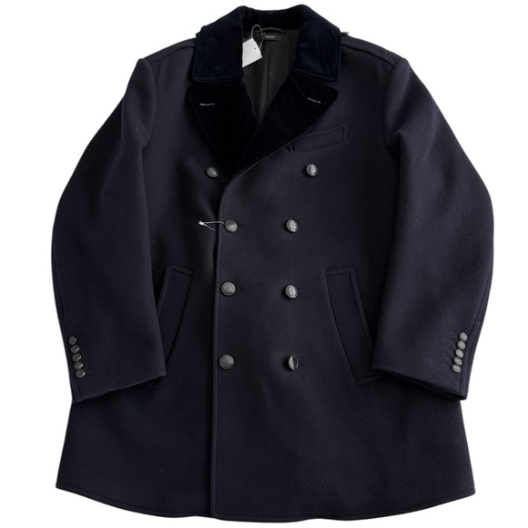 Tom Ford Mens Wool Felt Officer Pea Coat Jacket Navy IT 52 US 42 L Velour Collar - Picture 2 of 16